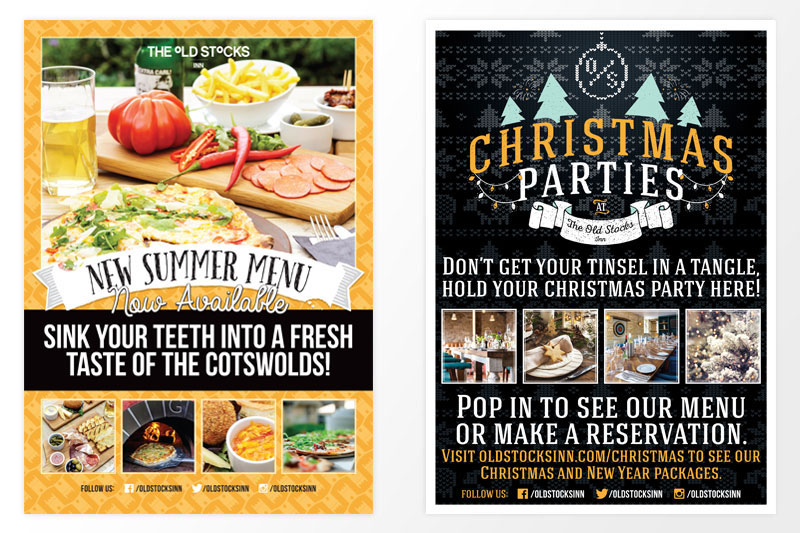 Leaflet design and print by Cheltenham graphic designer Alias for The Old Stocks Inn