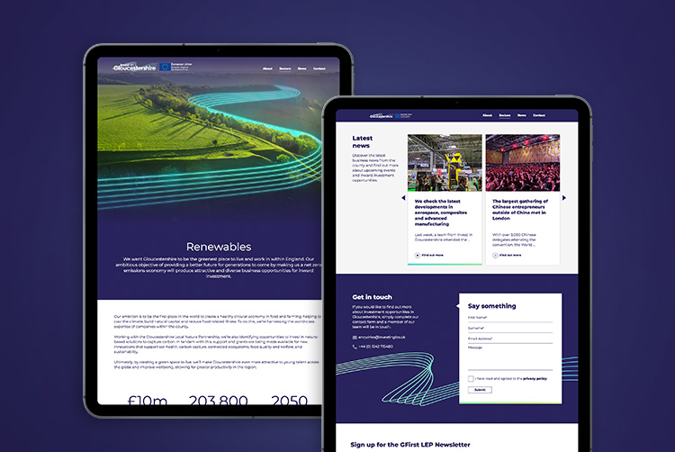 The Invest in Gloucestershire website, designed by Mighty - web design Gloucestershire