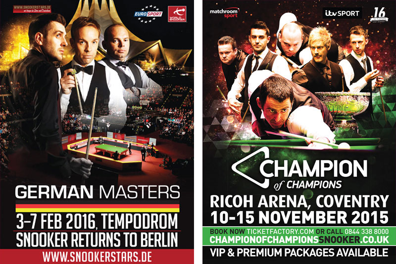 German Masters 2016 and Champion of Champions 2015 artwork by Cheltenham design agency Alias for World Snooker