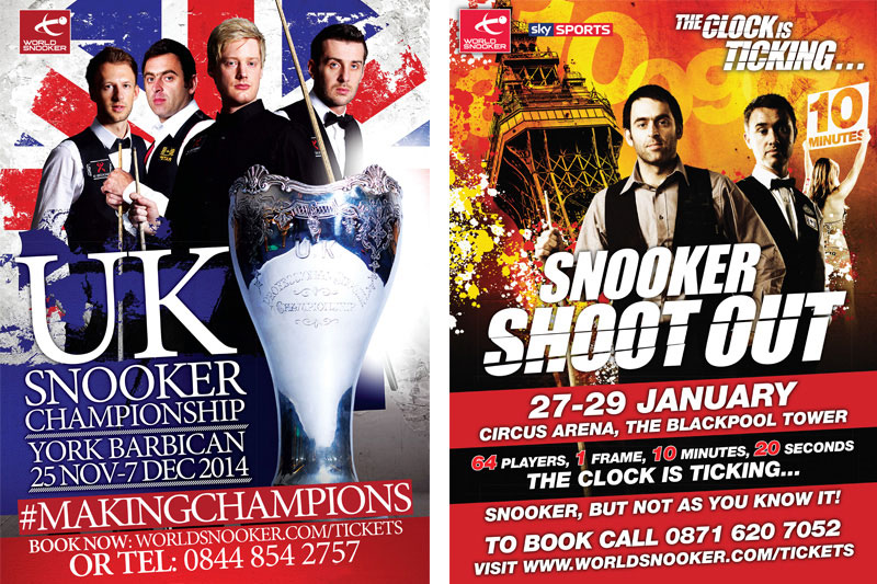 UK Championship 2014 and Snooker Shoot-Out 2012 artwork by Cheltenham design agency Alias for World Snooker